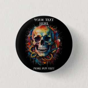 Skull Head with multi-colored Paint Splashes Button