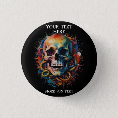 Skull Head with multi_colored Paint Splashes Button