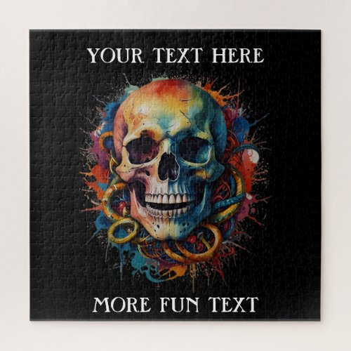 Skull Head with multi_colored Paint Splashes Jigsaw Puzzle