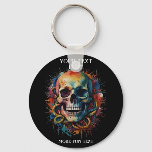 Skull Head with multi_colored Paint Splashes Keychain