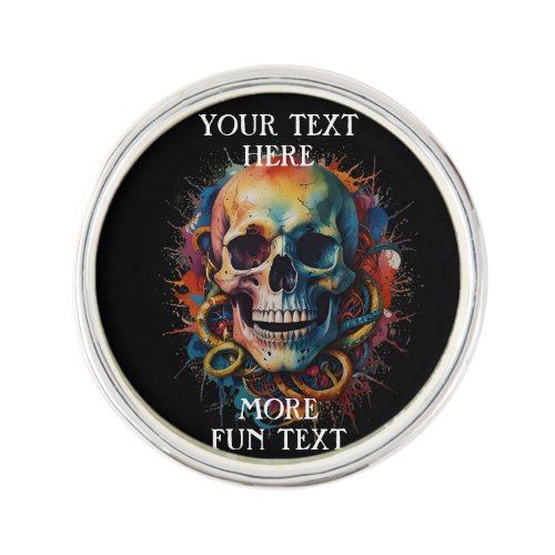Skull Head with multi_colored Paint Splashes Lapel Pin