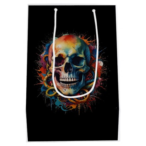Skull Head with multi_colored Paint Splashes Medium Gift Bag