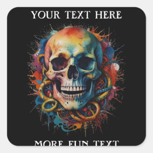 Skull Head with multi-colored Paint Splashes Square Sticker
