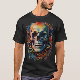 Skull Head with multi-colored Paint Splashes T-Shirt