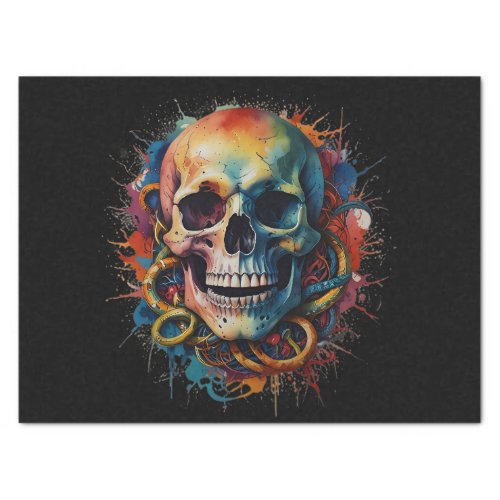 Skull Head with multi_colored Paint Splashes Tissue Paper