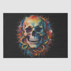 Skull Head with multi-colored Paint Splashes Tissue Paper