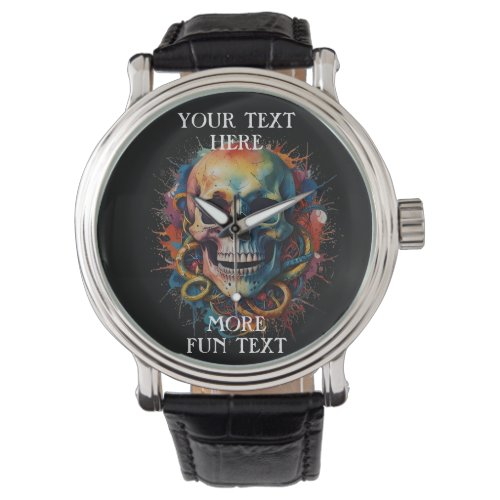 Skull Head with multi_colored Paint Splashes Watch