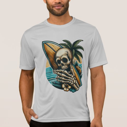 skull head with skateboard printed T shirt