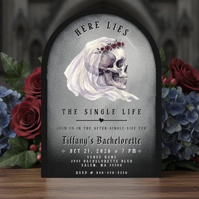 Skull Headstone RIP Single Life Bachelorette Party Invitation (Creator Uploaded)
