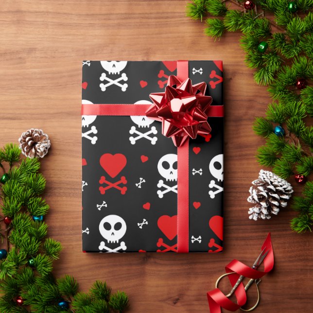 Skull Heart And Crossbones Wrapping Paper (Holiday Gift)