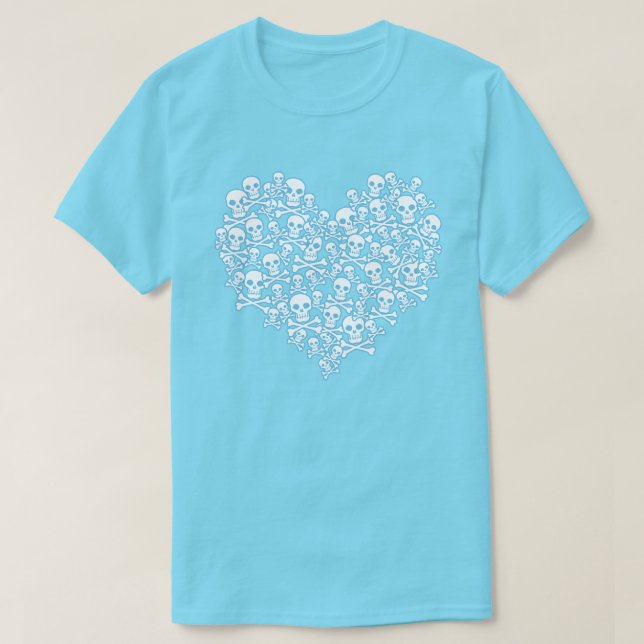 Skull Heart Blue Outline T-Shirt (Design Front)