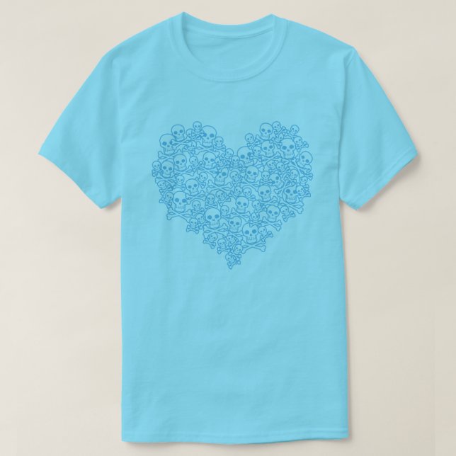 Skull Heart Blue Outline T-Shirt (Design Front)