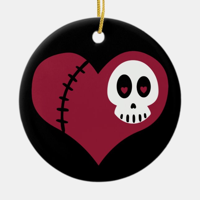 Skull Heart Ceramic Ornament (Front)