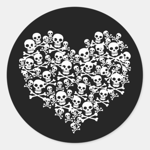 Skull Heart Classic Round Sticker