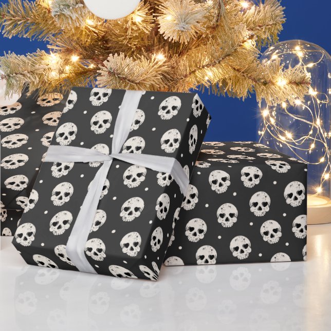 Skull Heart Eyes on Dark Grey Wrapping Paper (Holidays)