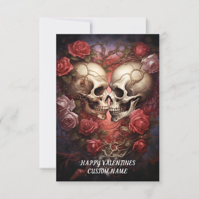 Skull Heart, Romantic, Gothic, Anti Valentines Thank You Card (Front)