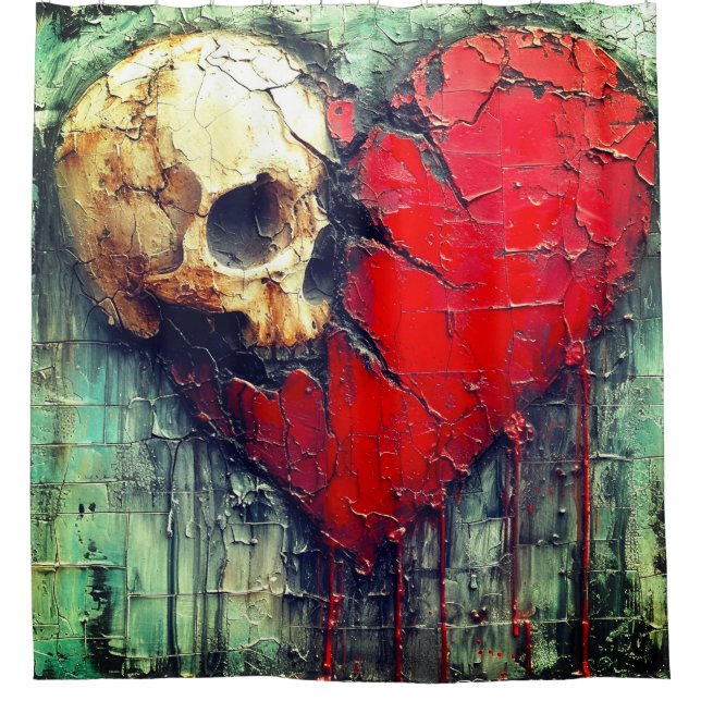 Skull Heart Shower Curtain (Front)