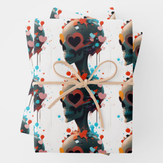 Skull Hearts - Creepy Abstract Valentines Day Wrapping Paper Sheets