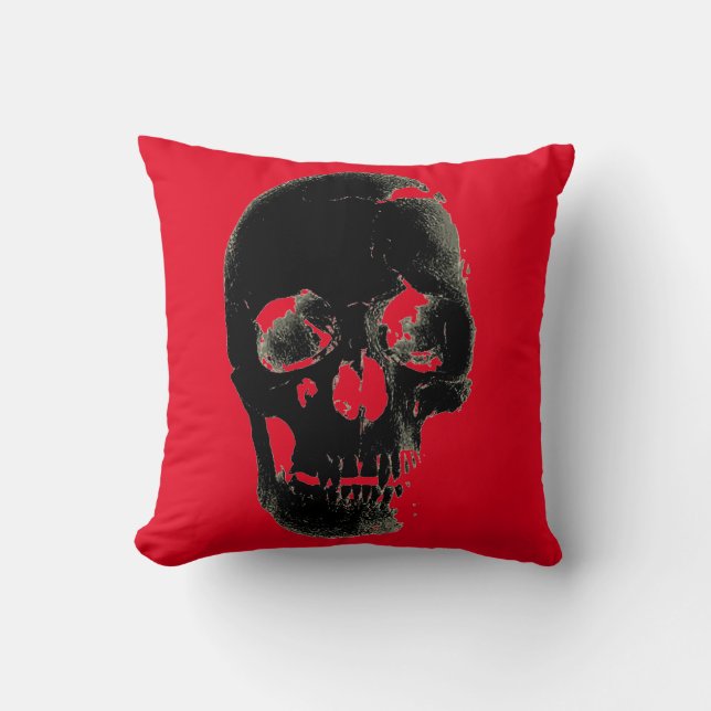 Skull Heavy Metal Fantasy Art Red Black Throw Pillow (Front)