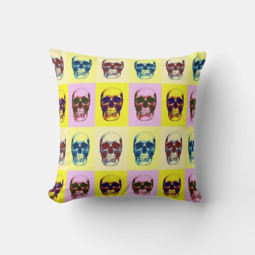 Skull Heavy Metal Fantasy Four Color Pop Art Throw Pillow