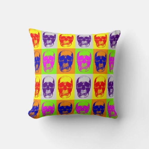 Skull Heavy Metal Fantasy Four Color Pop Art Throw Pillow