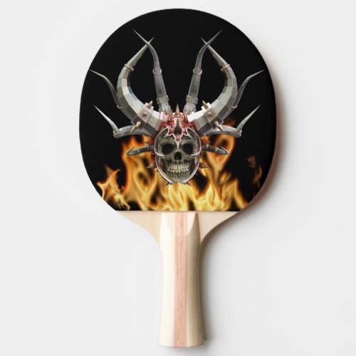 Skull Helmet Fantasy Demon Flames Ping Pong Paddle