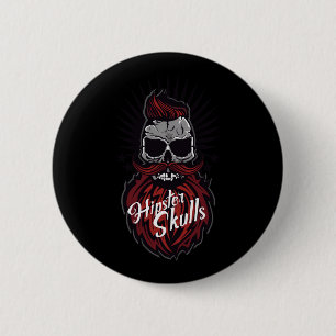 Skull Hipster Mustache Beard Logo Bearded Mustache Button