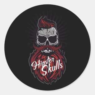 Skull Hipster Mustache Beard Logo Bearded Mustache Classic Round Sticker