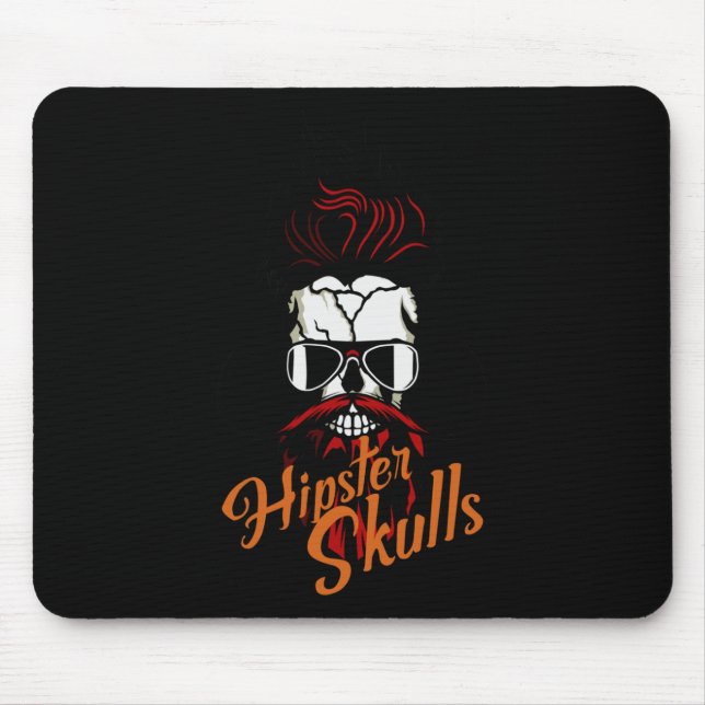 Skull Hipster Skull Logo Bearded Beard Mustache Mu Mouse Pad (Front)