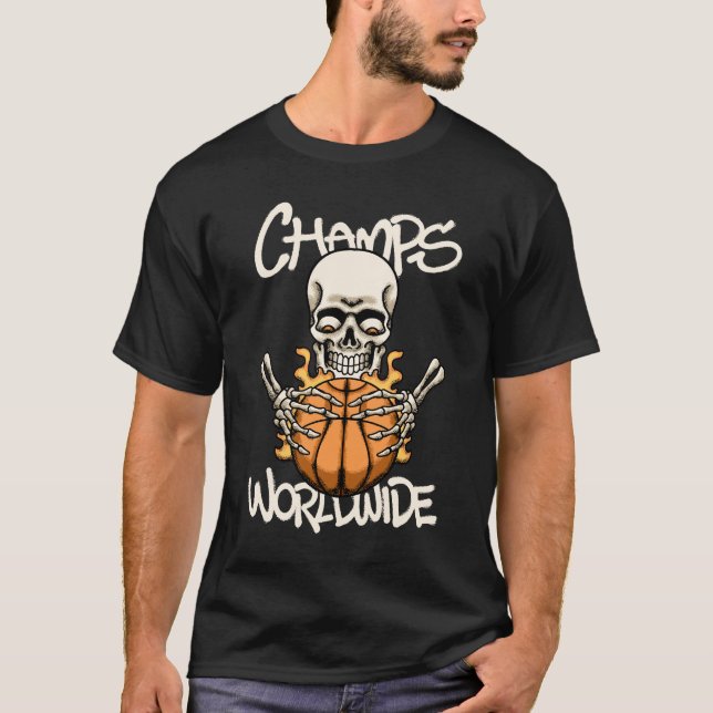 Skull Holding Basketball streetwear  T-Shirt (Front)