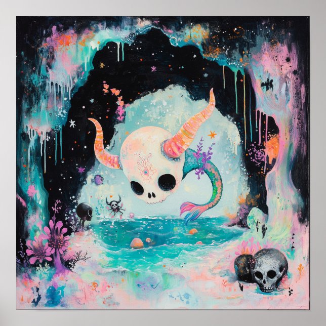 Skull Horned Sea Serpent Witchy AI Art Matte Value Poster (Front)