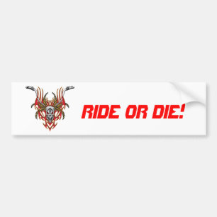 Skull Horns Flames and Handlebars Bumper Sticker