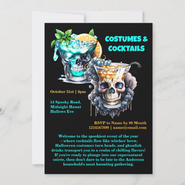 Skull horror happy hour cocktails Halloween gothic Invitation (Front)