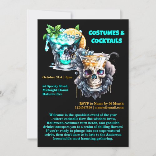 Skull horror happy hour cocktails Halloween gothic Invitation