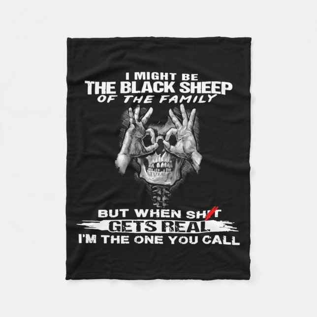 Skull I Might Be The Black Retro Sheep Of The Fami Fleece Blanket (Front)