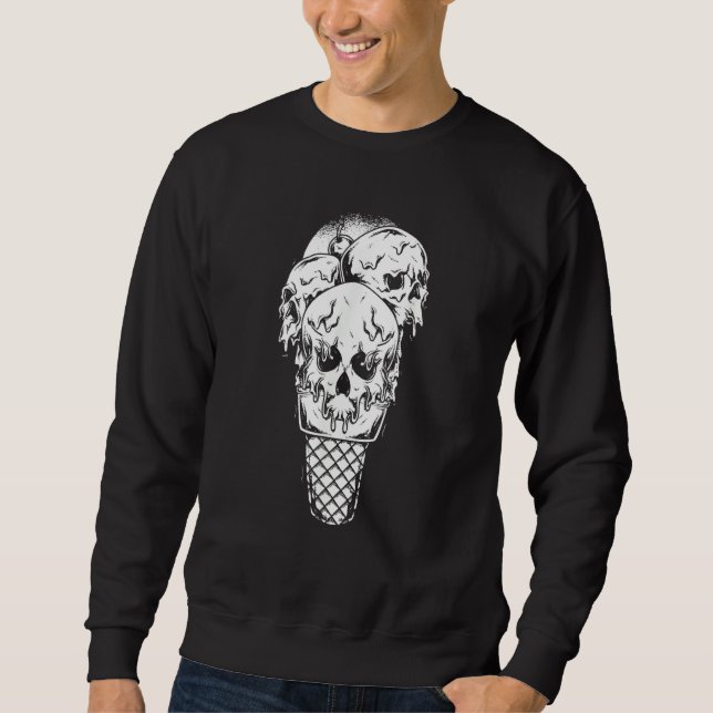 Skull Ice Cream Cone Gothic Goth Creepy Halloween  Sweatshirt (Front)