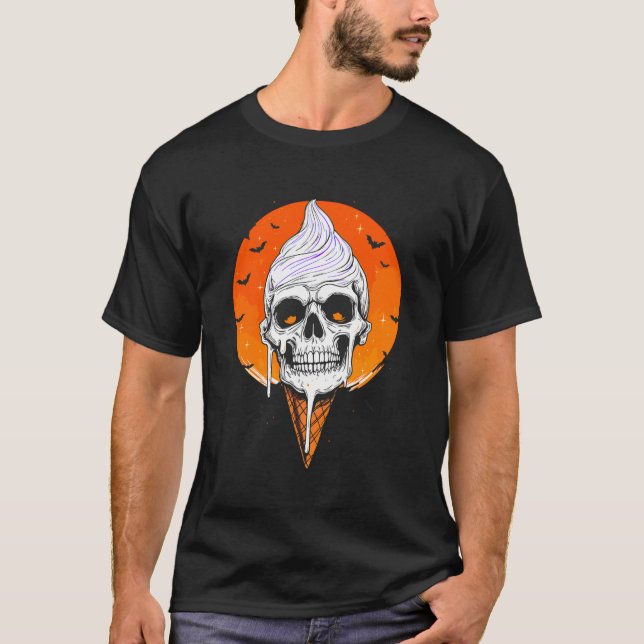 Skull Ice Cream Cone Halloween T-Shirt (Front)