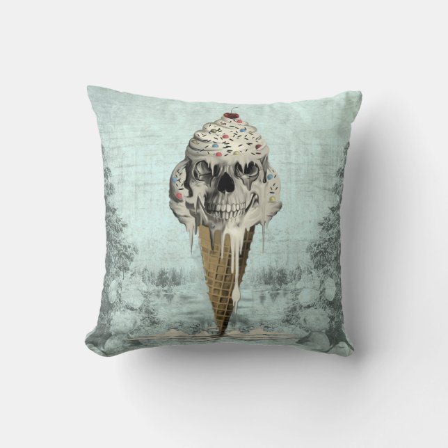 Skull ice cream cone illustration throw pillow (Front)