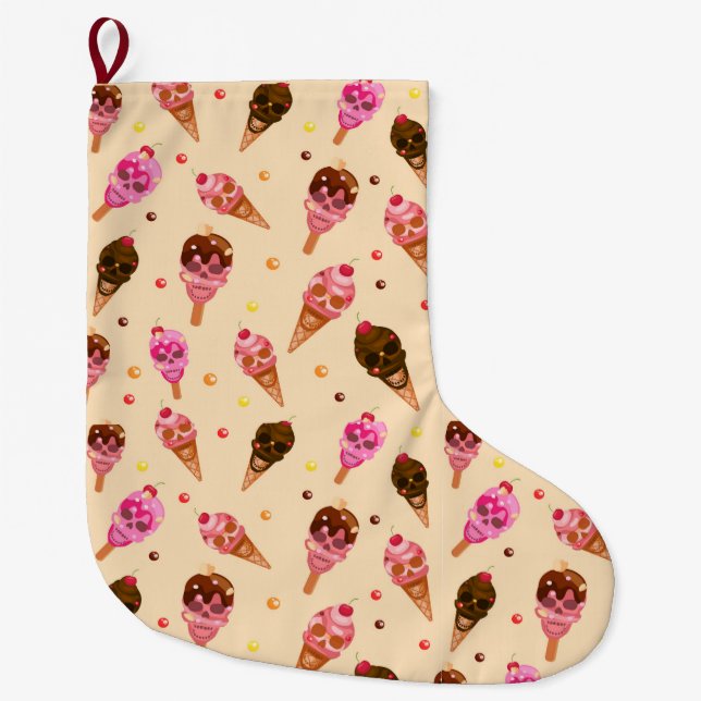Skull Ice Cream Large Christmas Stocking (Front)