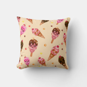 Skull Ice Cream Throw Pillow