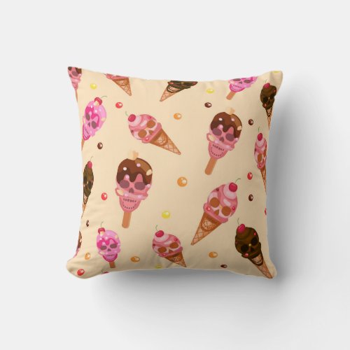 Skull Ice Cream Throw Pillow