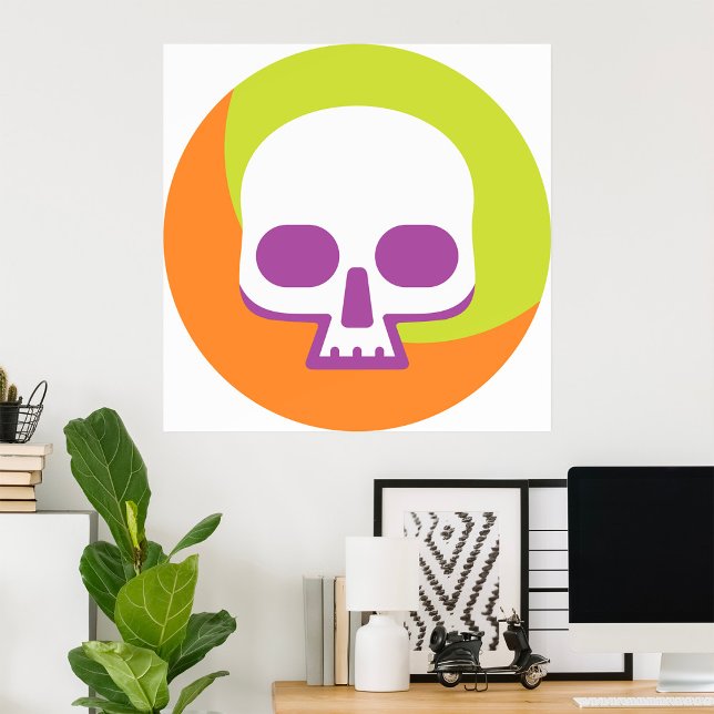 Skull Icon White Orange Green Poster (Creator Uploaded)