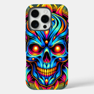 Skull Illustration Electric Neon Glow iPhone 16 Pro Case