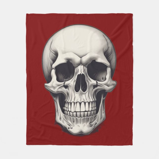 Skull Illustration Fleece Blanket (Front)
