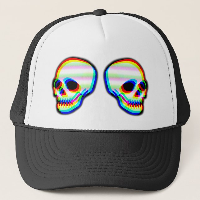 Skull illustration neon trendy style trucker hat (Front)