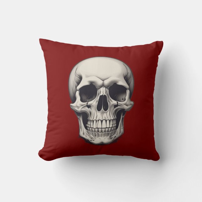 Skull Illustration Throw Pillow (Front)