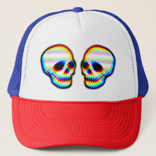 Skull illustration trendy neon style trucker hat