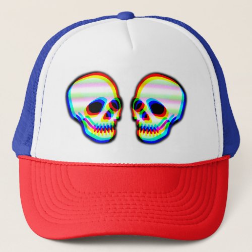 Skull illustration trendy neon style trucker hat