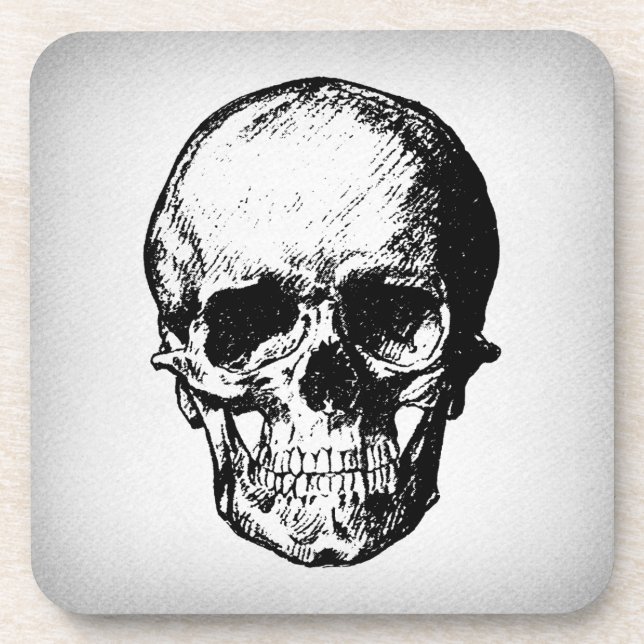 Skull Illustration Vintage Art Beverage Coaster (Front)