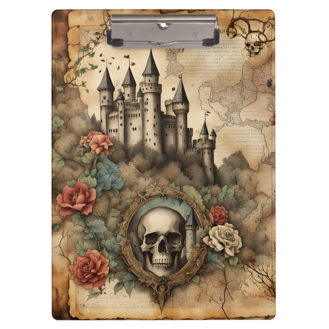 Skull in a Frame Fairytale Junk Journal Page Clipboard (Front)